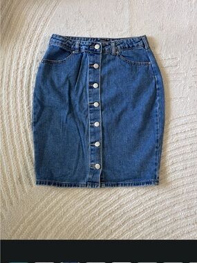 Forever 21 Blue Button-Front Denim Pencil Skirt